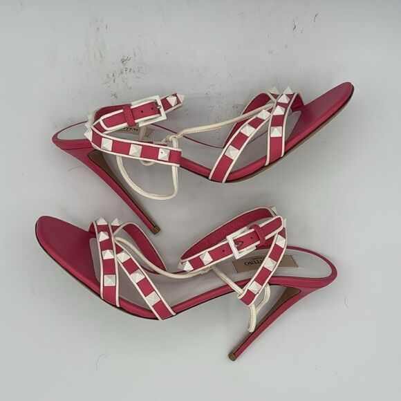 VALENTINO Free Rockstud Pink/White Leather Sandal EU 37.5/ US 7.5 - Picture 8 of 13